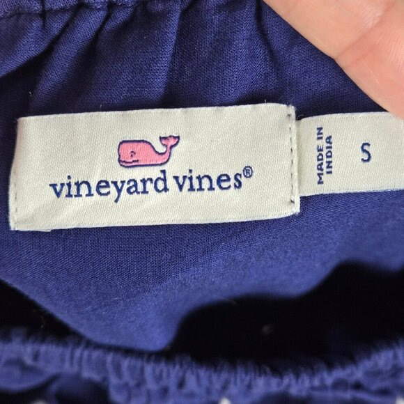 Vineyard Vines Size Small Strapless Romper Navy Blue White Scalloped Edges - Picture 9 of 11